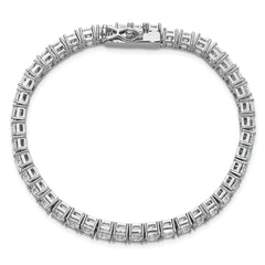 Cheryl M Sterling Silver Rhodium-plated Polished Emerald-cut CZ Tennis Bracelet