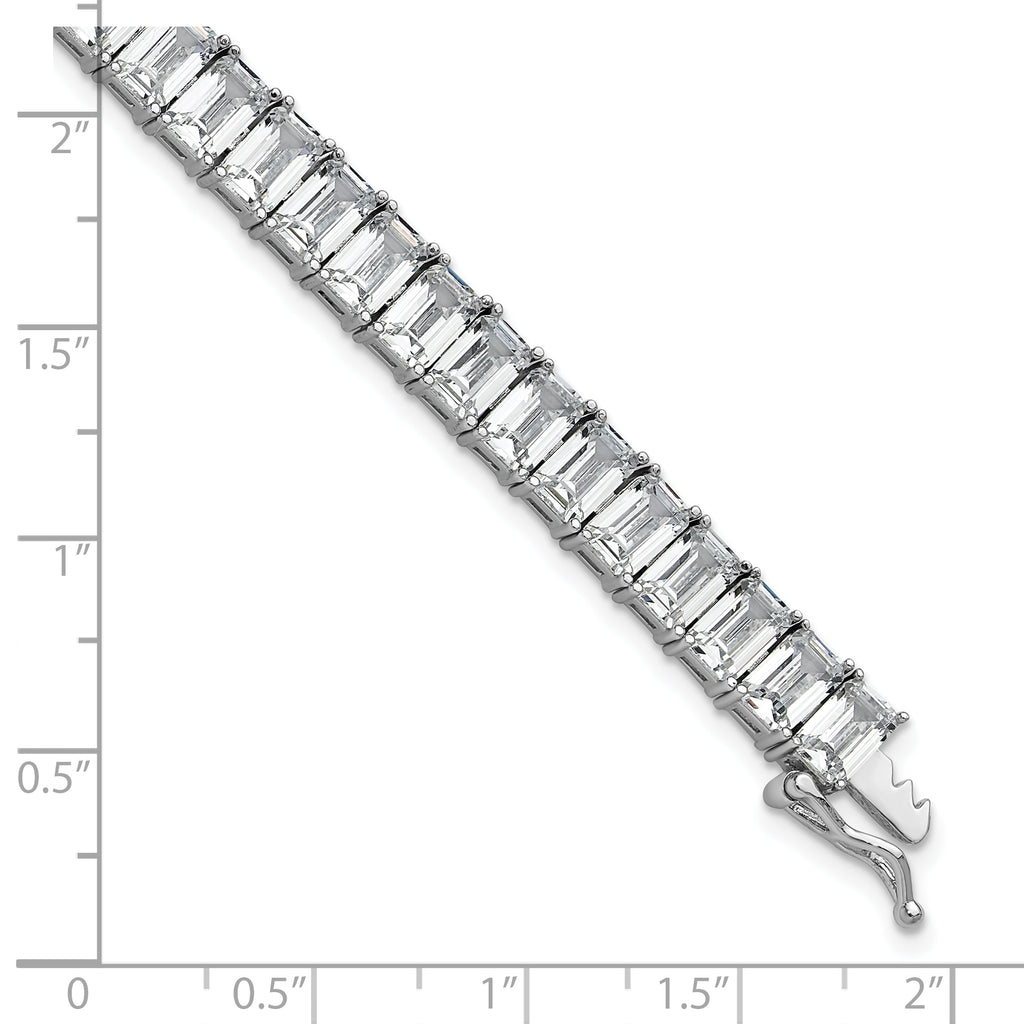Cheryl M Sterling Silver Rhodium-plated Polished Emerald-cut CZ Tennis Bracelet