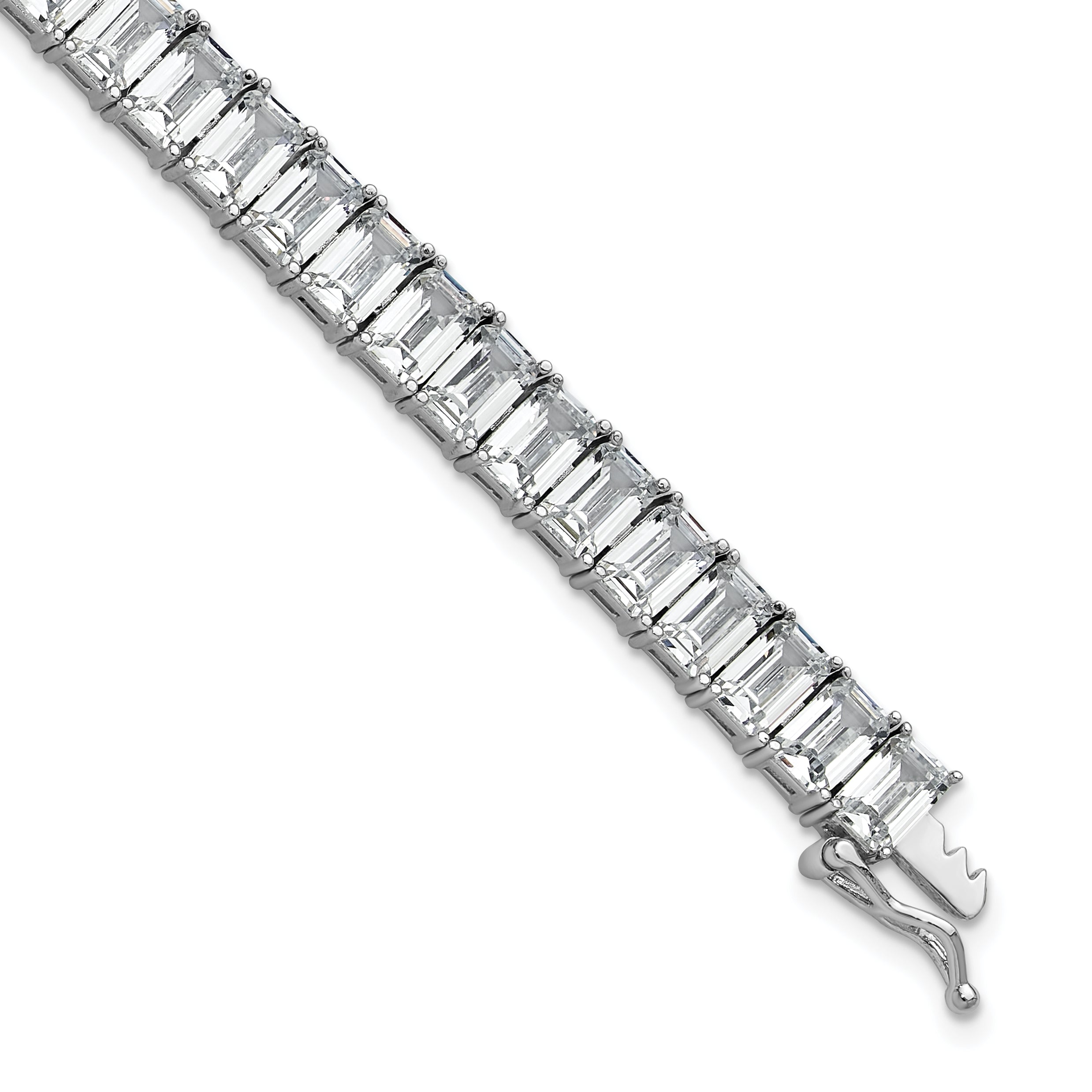 Cheryl M Sterling Silver Rhodium-plated Polished Emerald-cut CZ Tennis Bracelet Main image