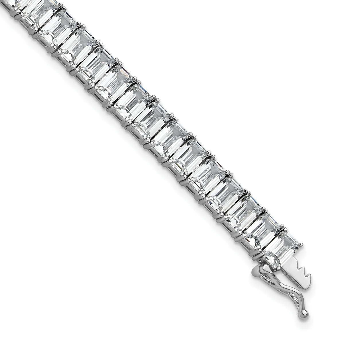 Cheryl M Sterling Silver Rhodium-plated Polished Emerald-cut CZ Tennis Bracelet