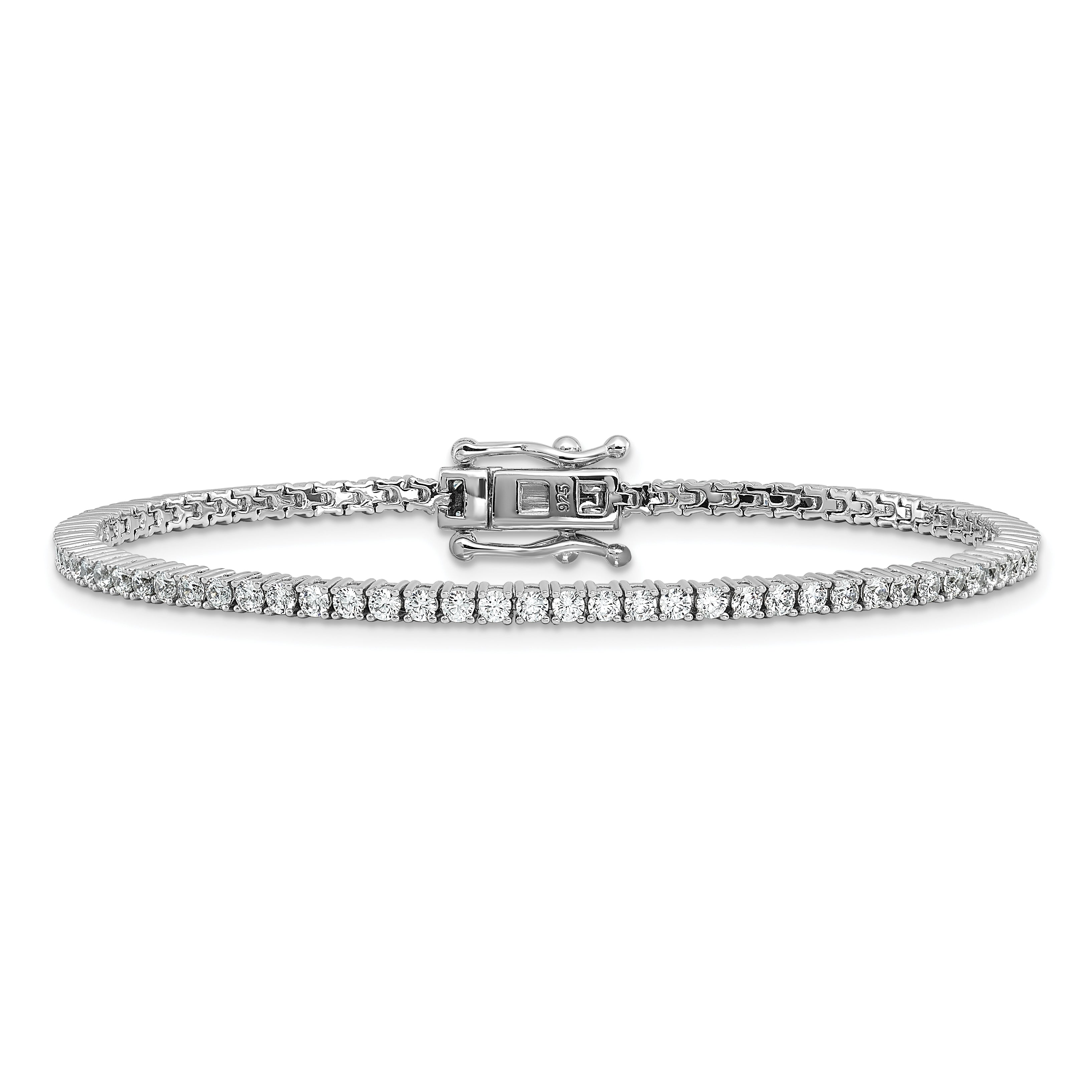 Cheryl M Sterling Silver Rhodium-plated Polished CZ with Safety Clasp Tennis Bracelet