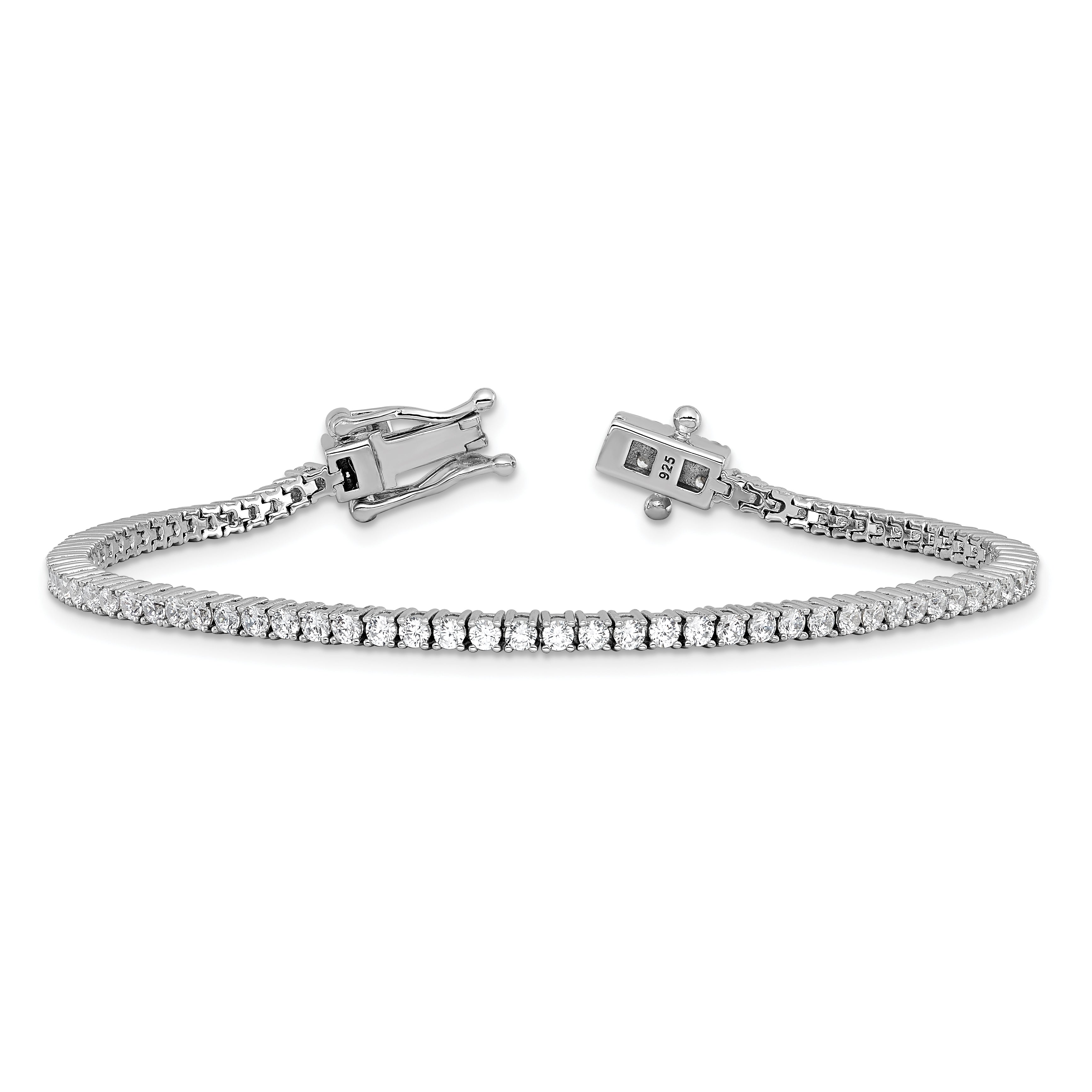 Cheryl M Sterling Silver Rhodium-plated Polished CZ with Safety Clasp Tennis Bracelet