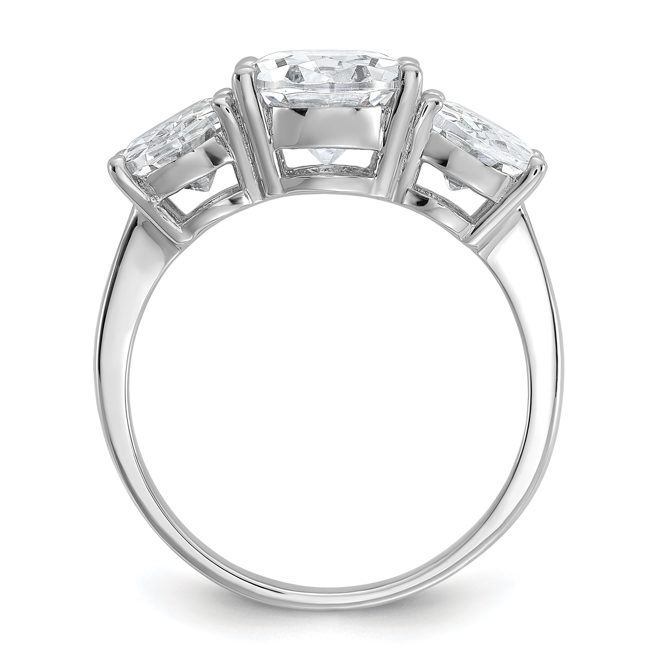 Cheryl M Sterling Silver Rhodium-plated Polished Oval CZ 3-Stone Ring Secondary image