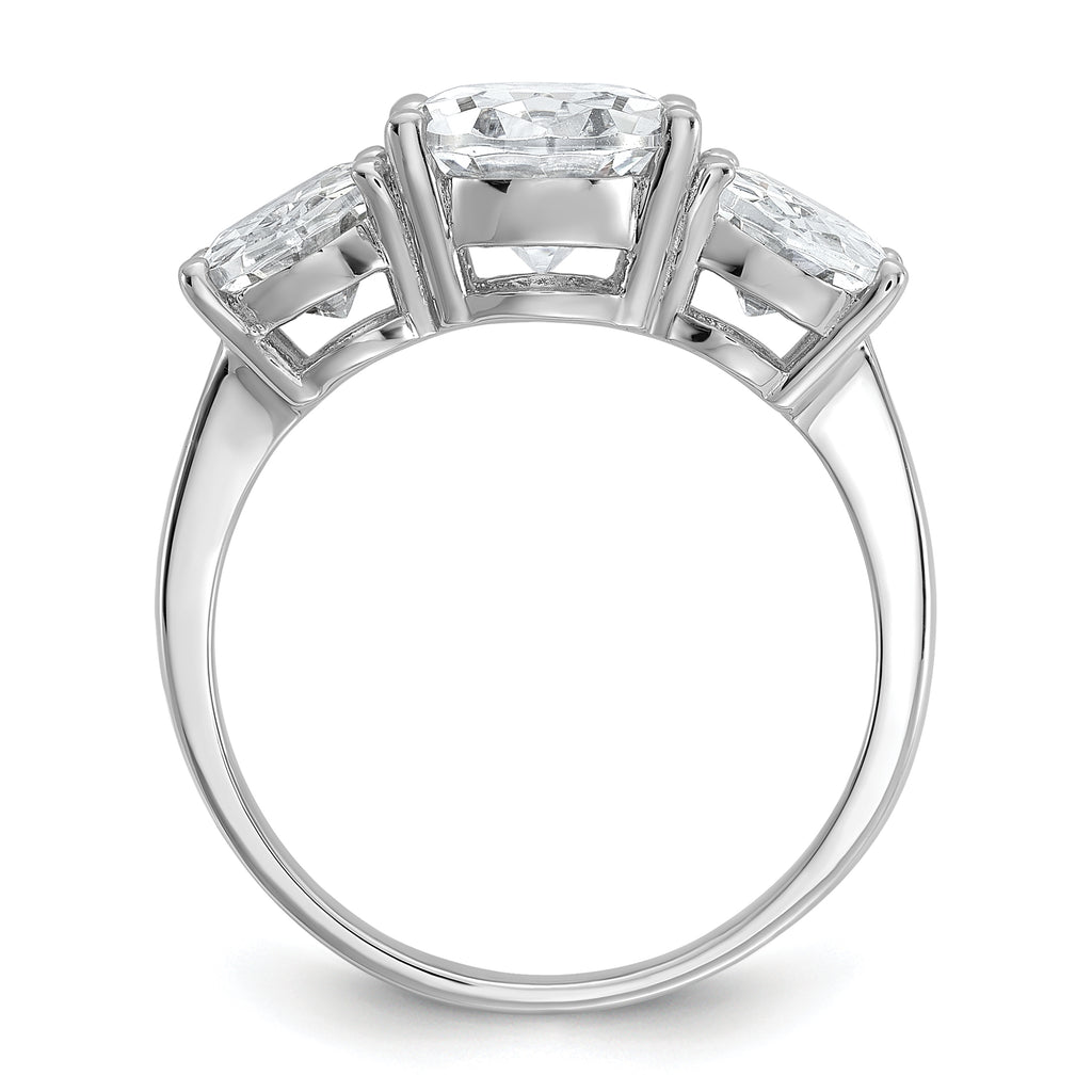 Cheryl M Sterling Silver Rhodium-plated Polished Oval CZ 3-Stone Ring
