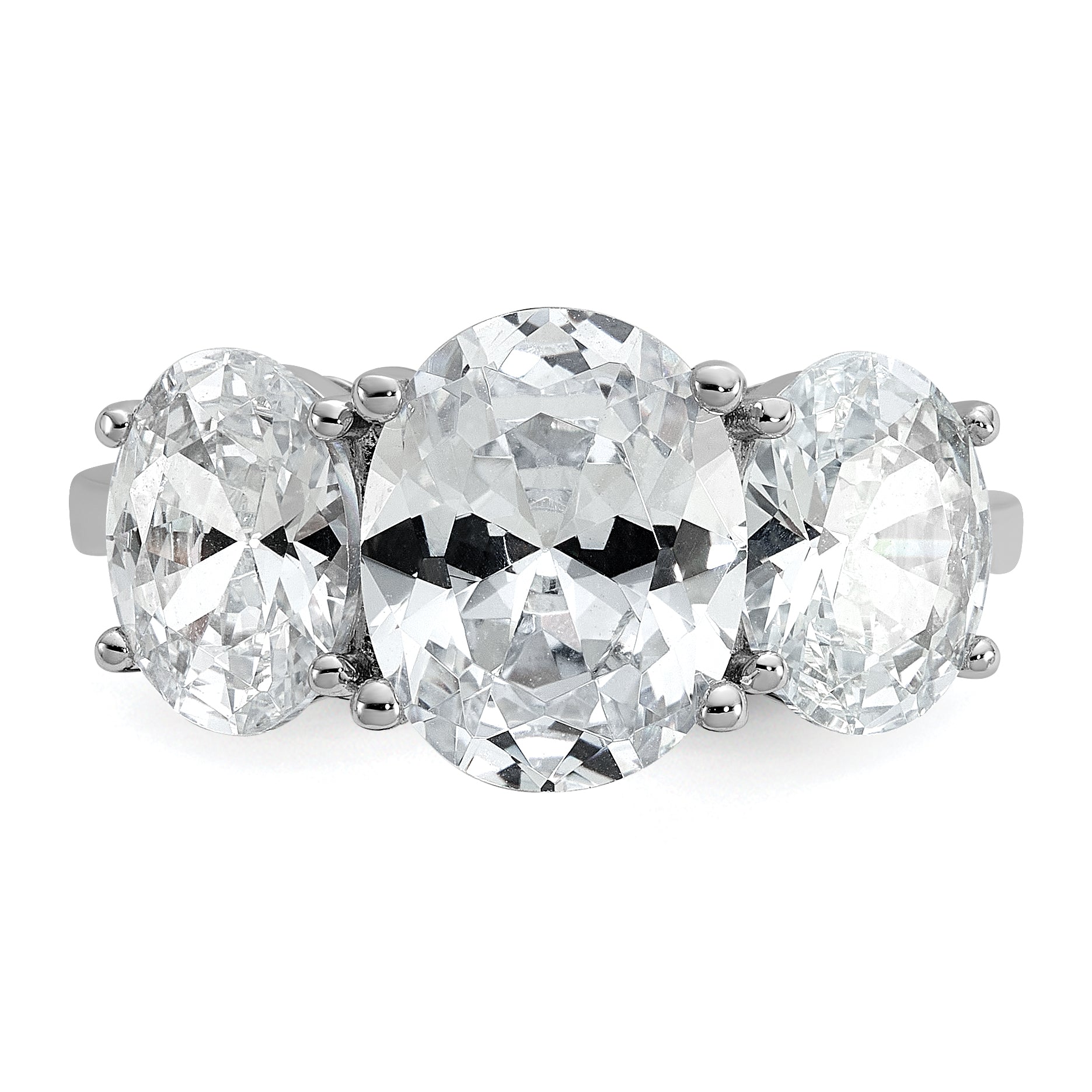 Cheryl M Sterling Silver Rhodium-plated Polished Oval CZ 3-Stone Ring