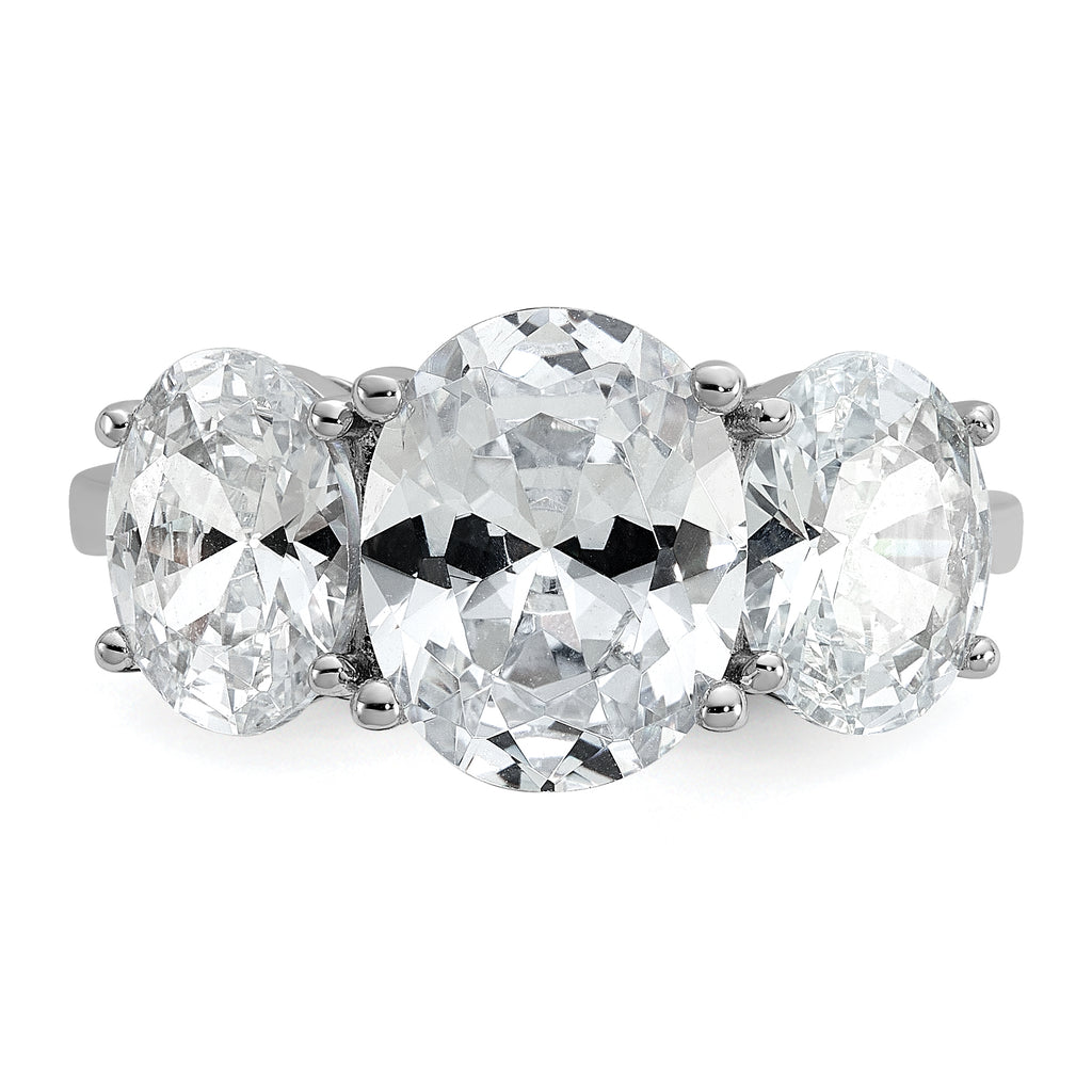 Cheryl M Sterling Silver Rhodium-plated Polished Oval CZ 3-Stone Ring