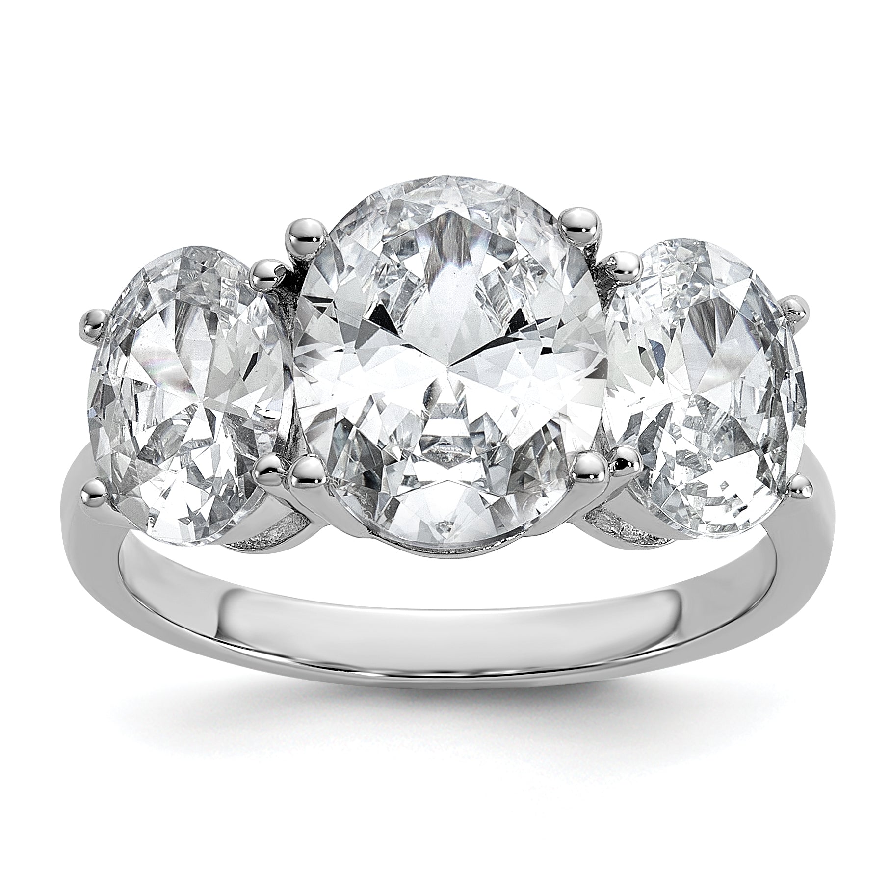 Cheryl M Sterling Silver Rhodium-plated Polished Oval CZ 3-Stone Ring Main image