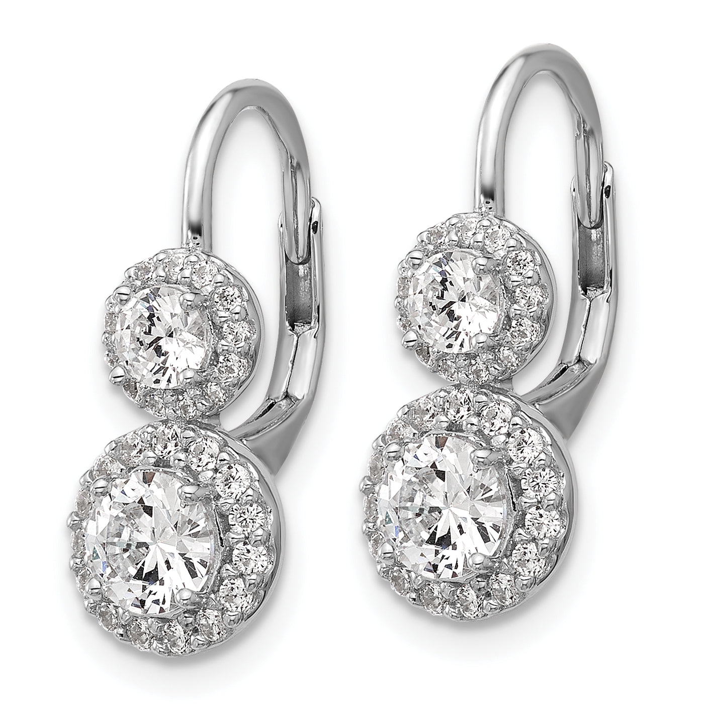 Cheryl M Sterling Silver Rhodium-plated Polished Double Round CZ Halo Leverback Earrings Secondary image