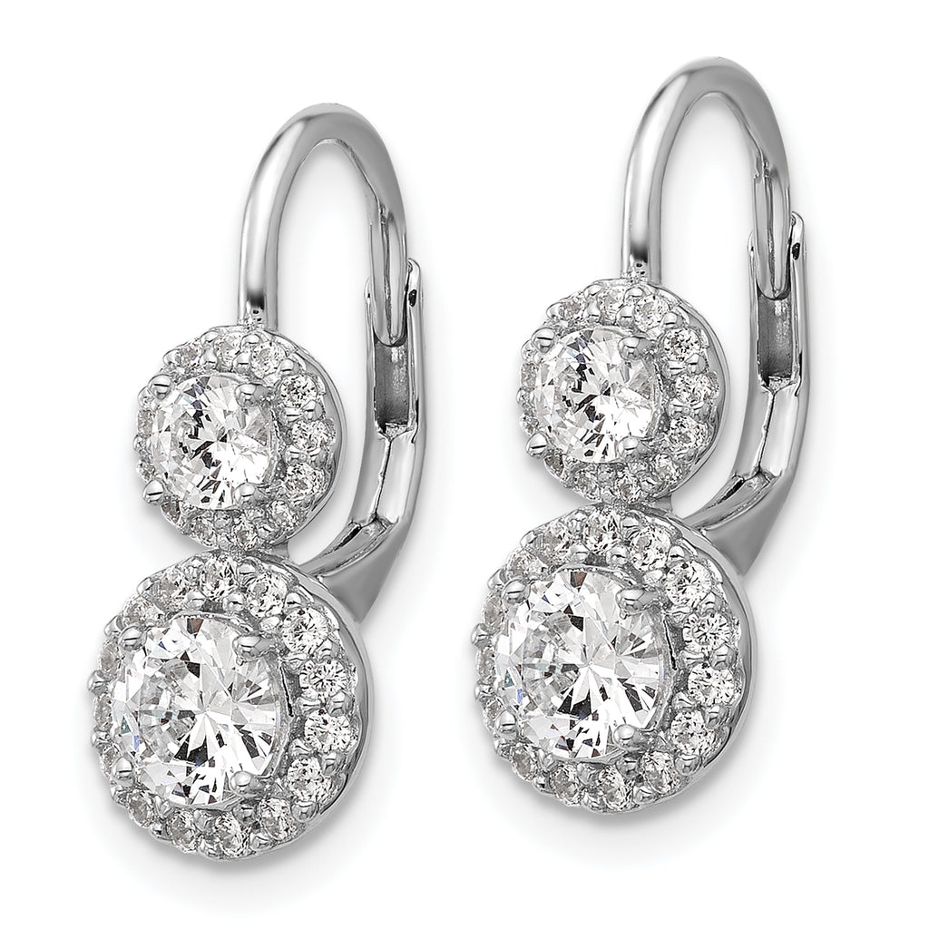 Cheryl M Sterling Silver Rhodium-plated Polished Double Round CZ Halo Leverback Earrings