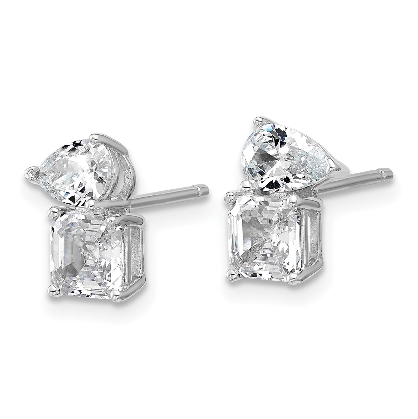 Cheryl M Sterling Silver Rhodium-plated Polished Pear and Square CZ Post Earrings Secondary image