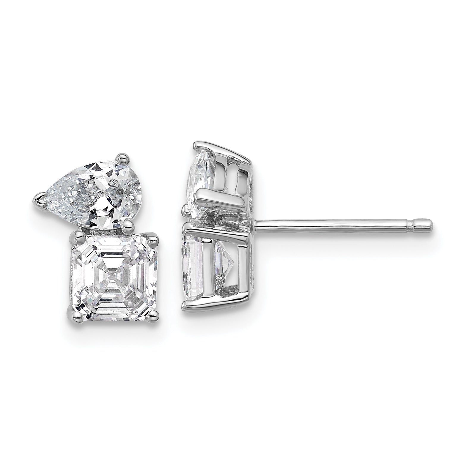 Cheryl M Sterling Silver Rhodium-plated Polished Pear and Square CZ Post Earrings Main image