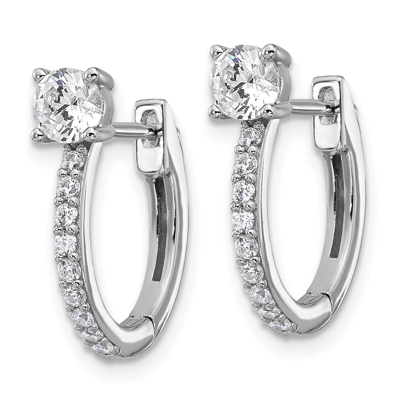 Cheryl M Sterling Silver Rhodium-plated Polished CZ Hinged Round Hoop Earrings Secondary image