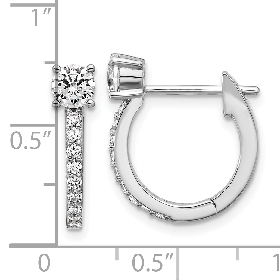 Cheryl M Sterling Silver Rhodium-plated Polished CZ Hinged Round Hoop Earrings