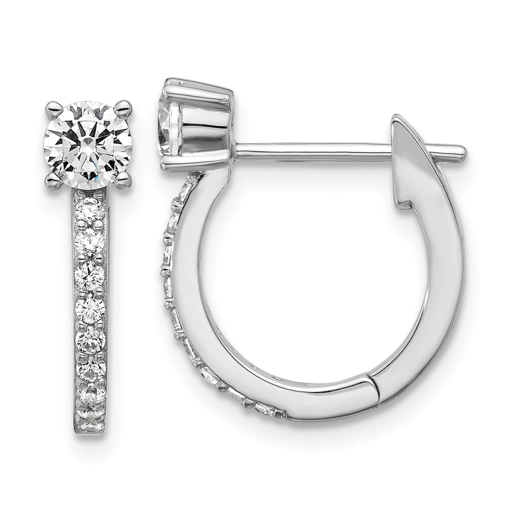 Cheryl M Sterling Silver Rhodium-plated Polished CZ Hinged Round Hoop Earrings
