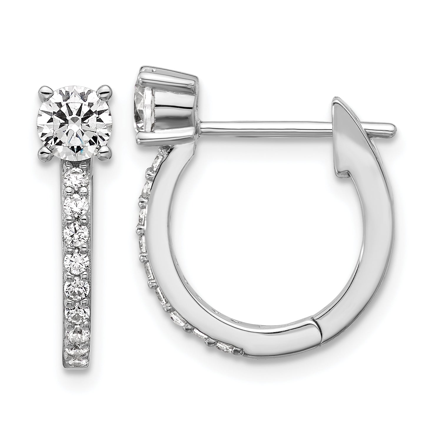 Cheryl M Sterling Silver Rhodium-plated Polished CZ Hinged Round Hoop Earrings