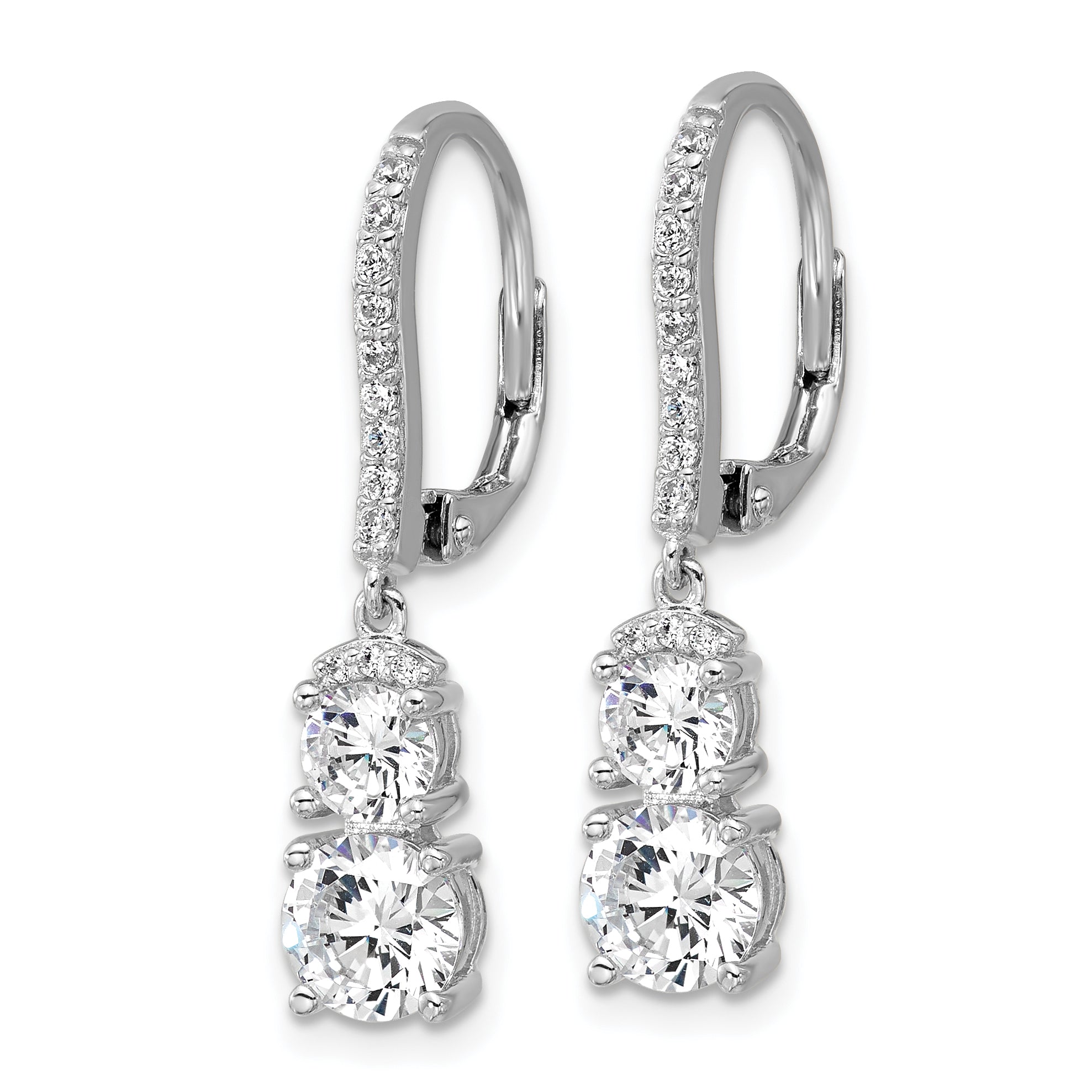 Cheryl M Sterling Silver Rhodium-plated Polished Fancy CZ Leverback Dangle Earrings Secondary image
