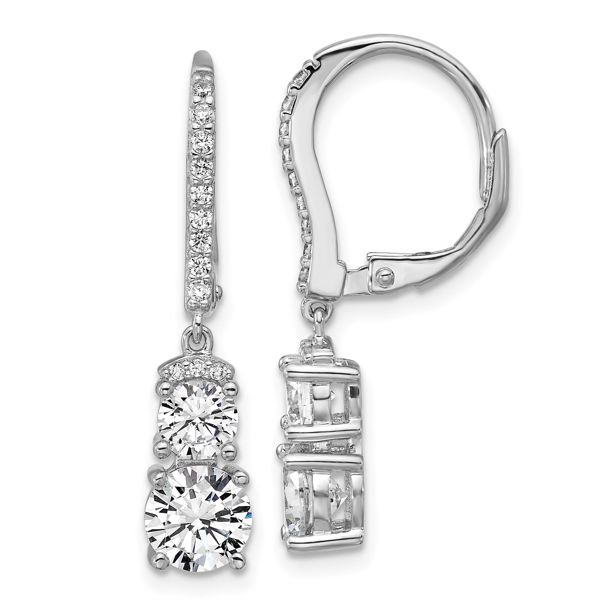 Cheryl M Sterling Silver Rhodium-plated Polished Fancy CZ Leverback Dangle Earrings