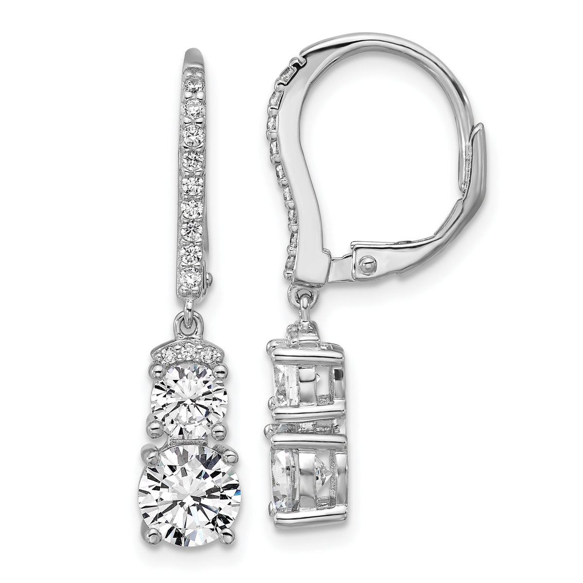 Cheryl M Sterling Silver Rhodium-plated Polished Fancy CZ Leverback Dangle Earrings