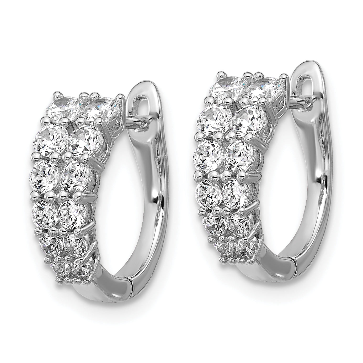Cheryl M Sterling Silver Rhodium-plated Polished Graduated CZ Hinged Round Hoop Earrings Secondary image