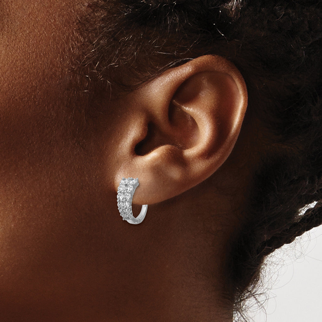 Cheryl M Sterling Silver Rhodium-plated Polished Graduated CZ Hinged Round Hoop Earrings