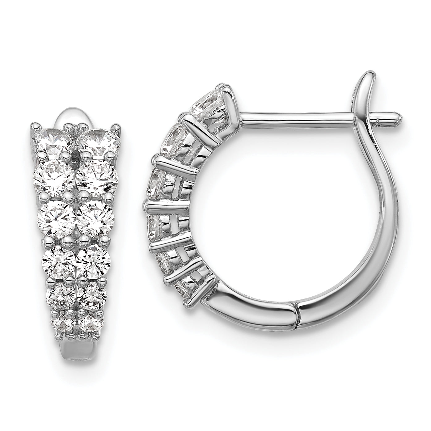 Cheryl M Sterling Silver Rhodium-plated Polished Graduated CZ Hinged Round Hoop Earrings Main image