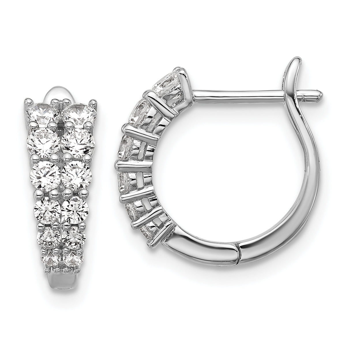 Cheryl M Sterling Silver Rhodium-plated Polished Graduated CZ Hinged Round Hoop Earrings