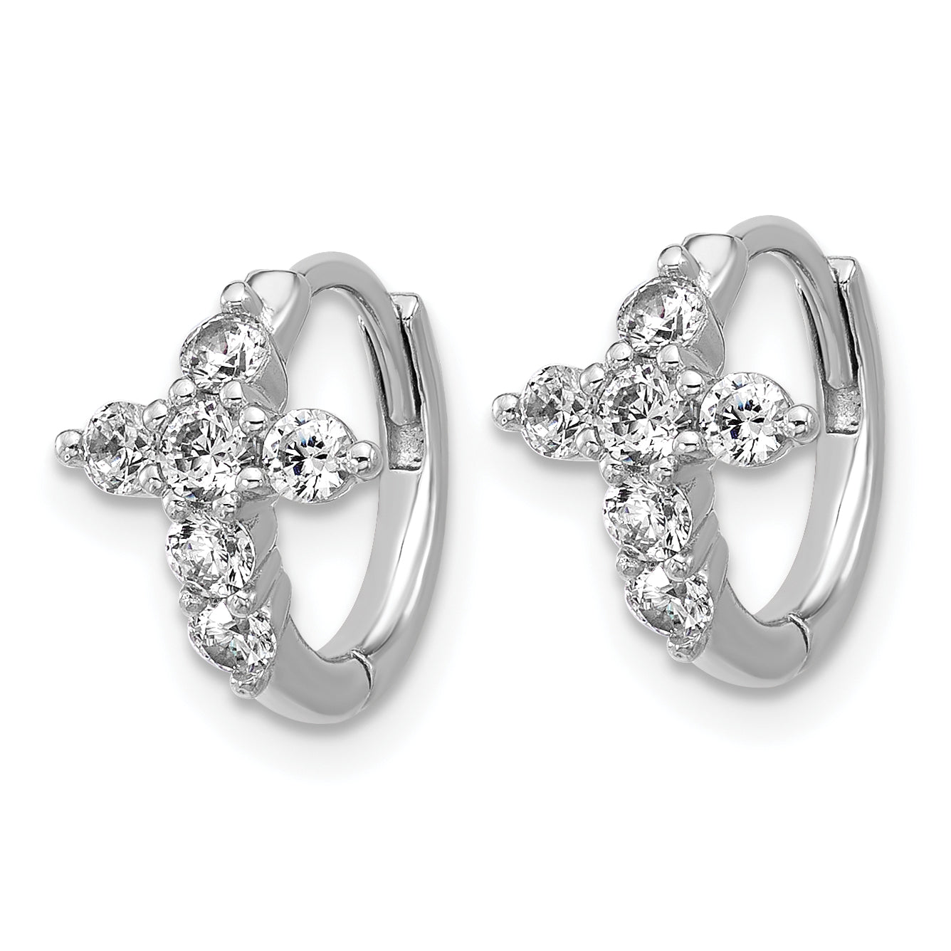 Cheryl M Sterling Silver Rhodium-plated Polished CZ Cross Hinged Round Hoop Earrings Secondary image