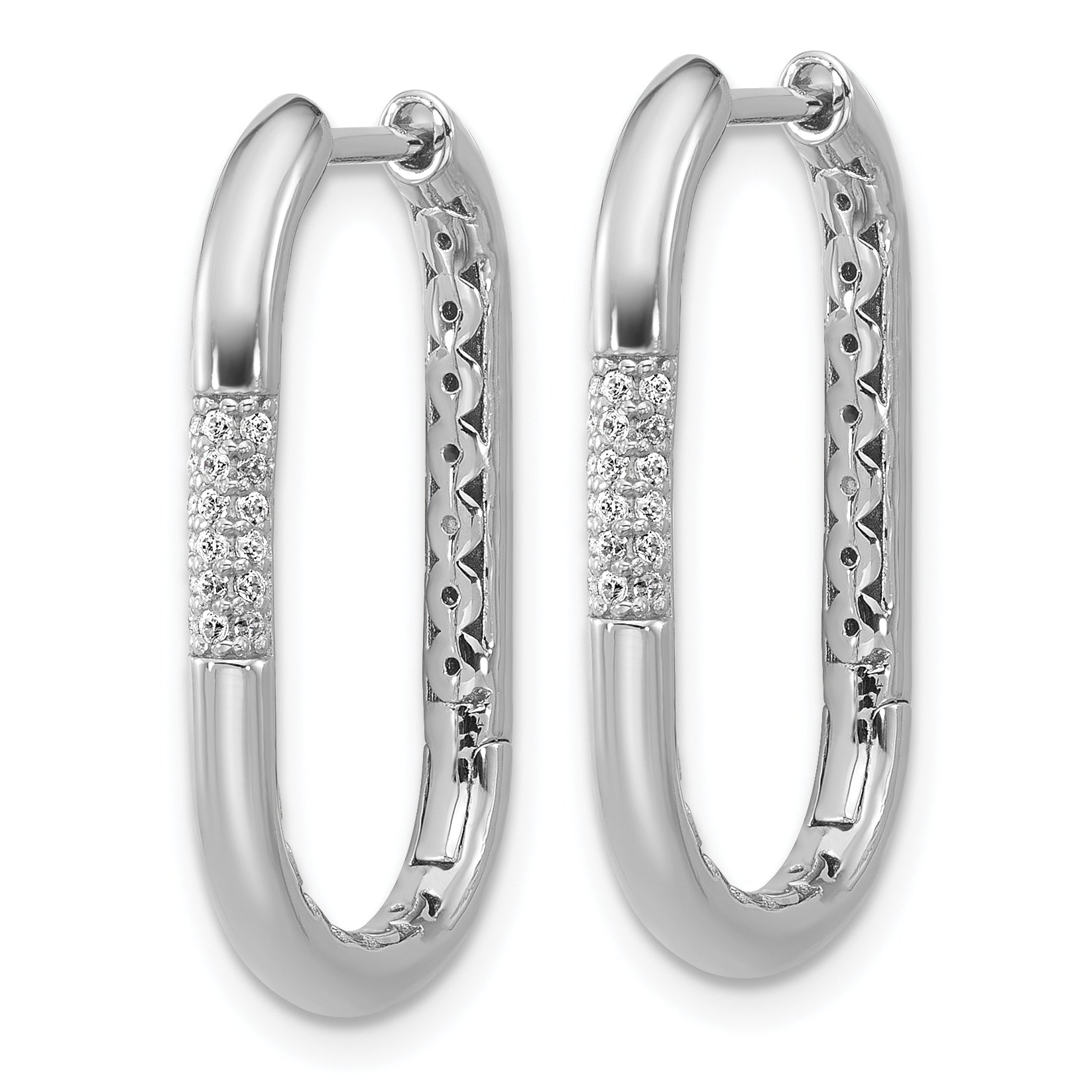 Cheryl M Sterling Silver Rhodium-plated Polished CZ Oval Hinged Hoop Earrings Secondary image