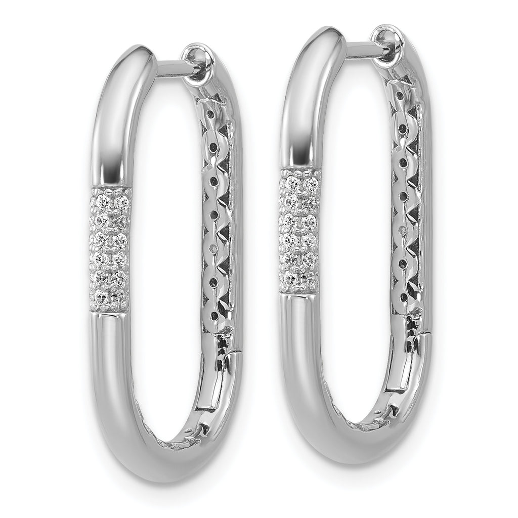 Cheryl M Sterling Silver Rhodium-plated Polished CZ Oval Hinged Hoop Earrings