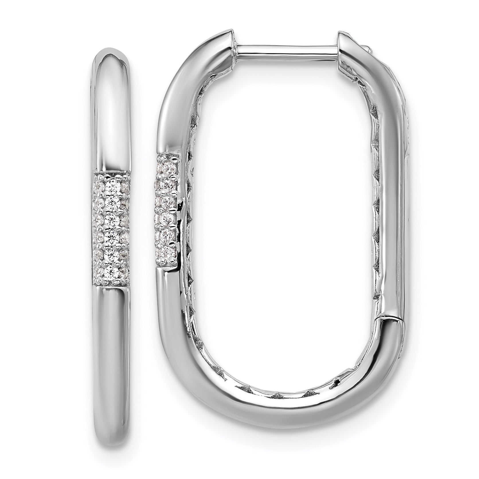 Cheryl M Sterling Silver Rhodium-plated Polished CZ Oval Hinged Hoop Earrings