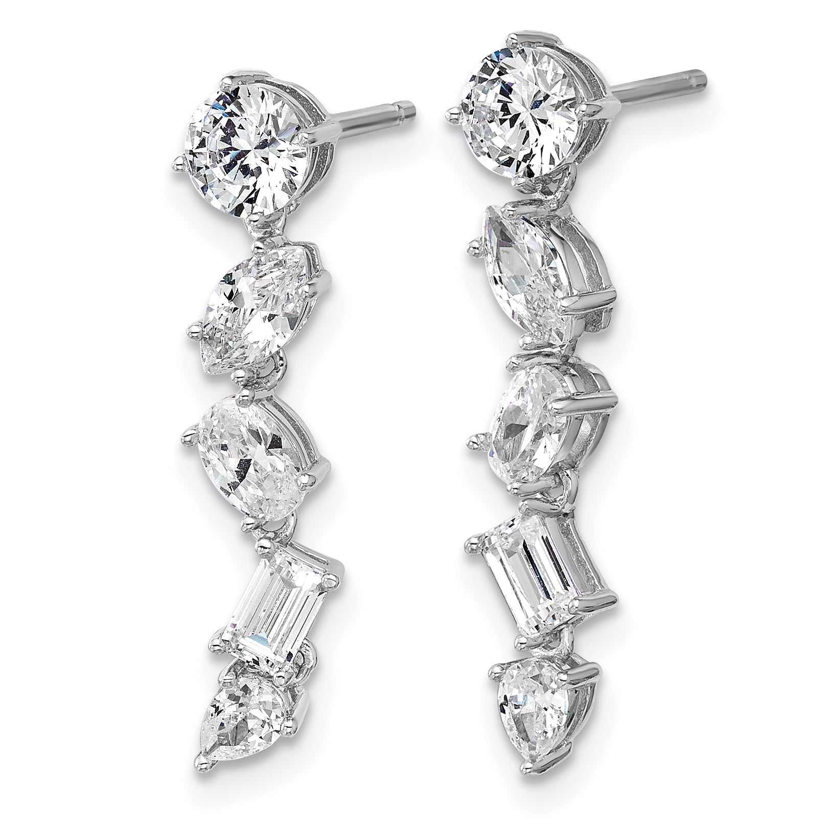 Cheryl M Sterling Silver Rhodium-plated Polished Fancy Multi-cut CZ Post Dangle Earrings Secondary image