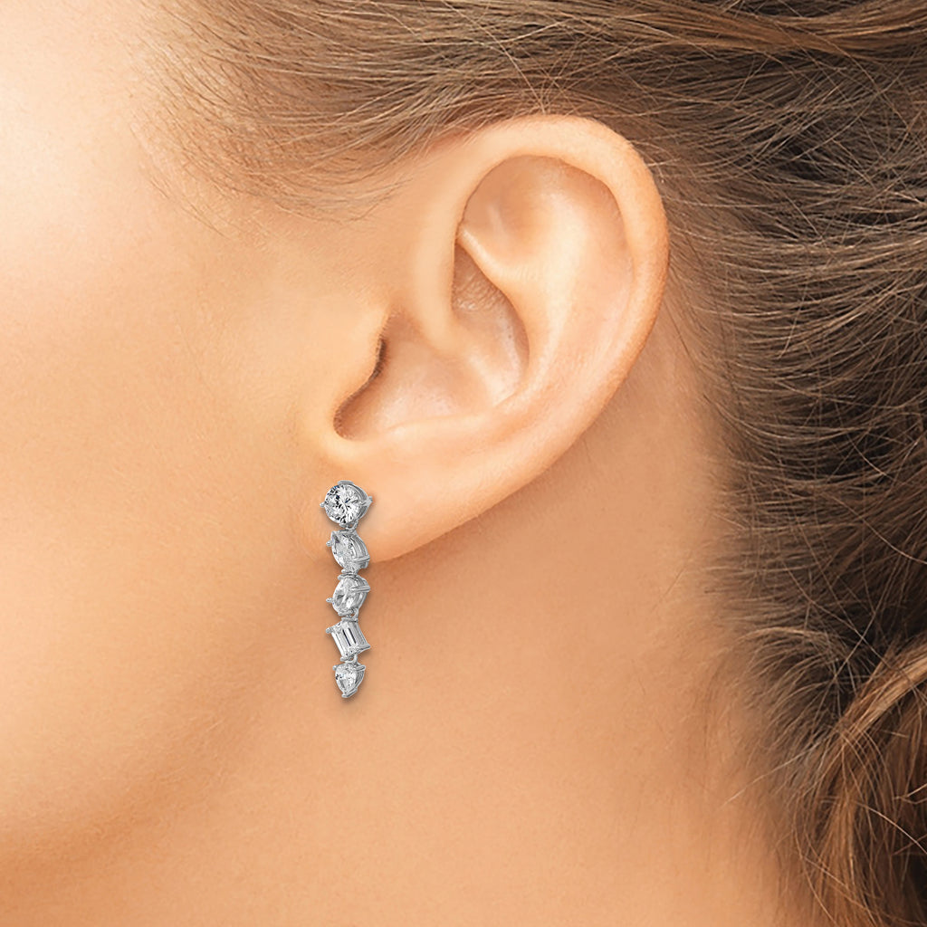 Cheryl M Sterling Silver Rhodium-plated Polished Fancy Multi-cut CZ Post Dangle Earrings