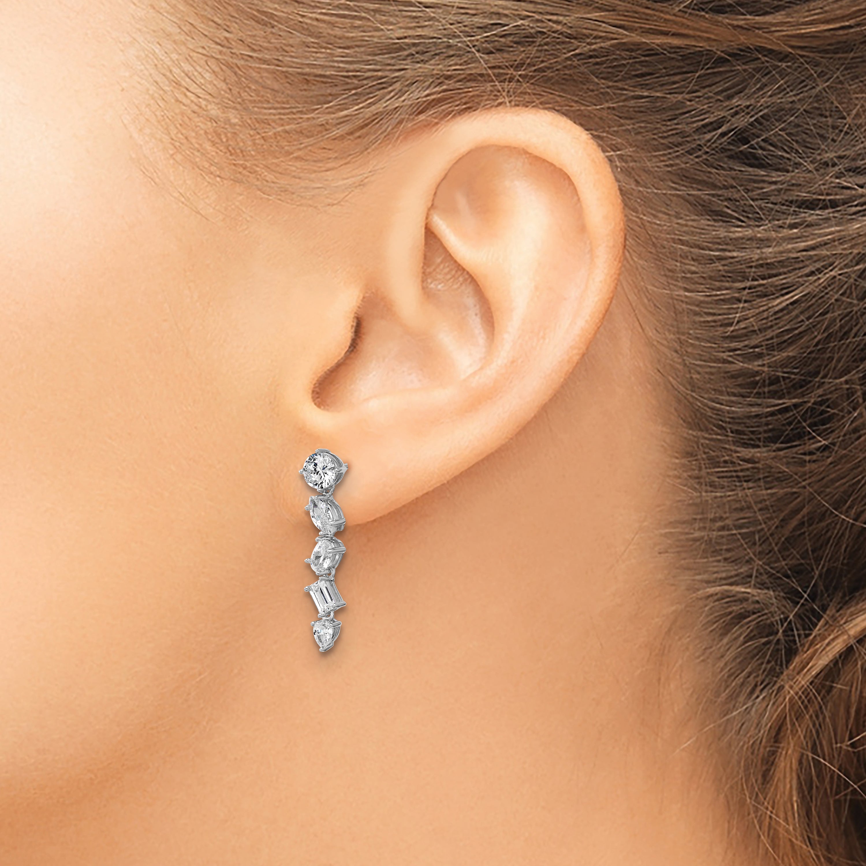 Cheryl M Sterling Silver Rhodium-plated Polished Fancy Multi-cut CZ Post Dangle Earrings