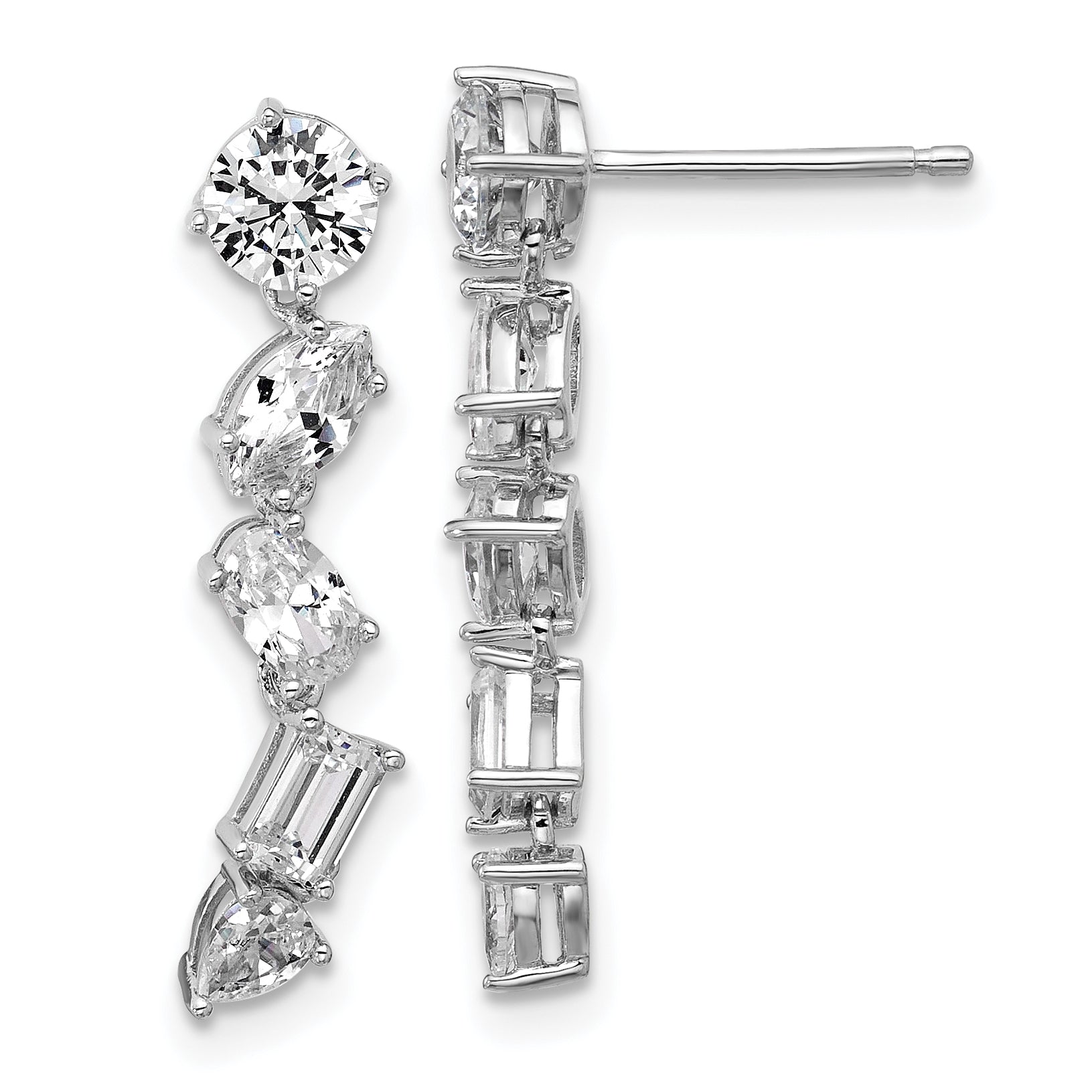 Cheryl M Sterling Silver Rhodium-plated Polished Fancy Multi-cut CZ Post Dangle Earrings Main image