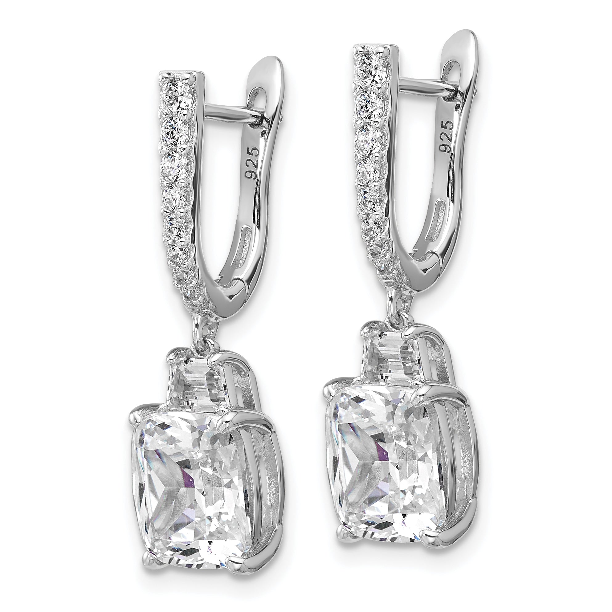 Cheryl M Sterling Silver Rhodium-plated Polished Fancy Cushion-cut CZ Hinged Post Dangle Earrings Secondary image