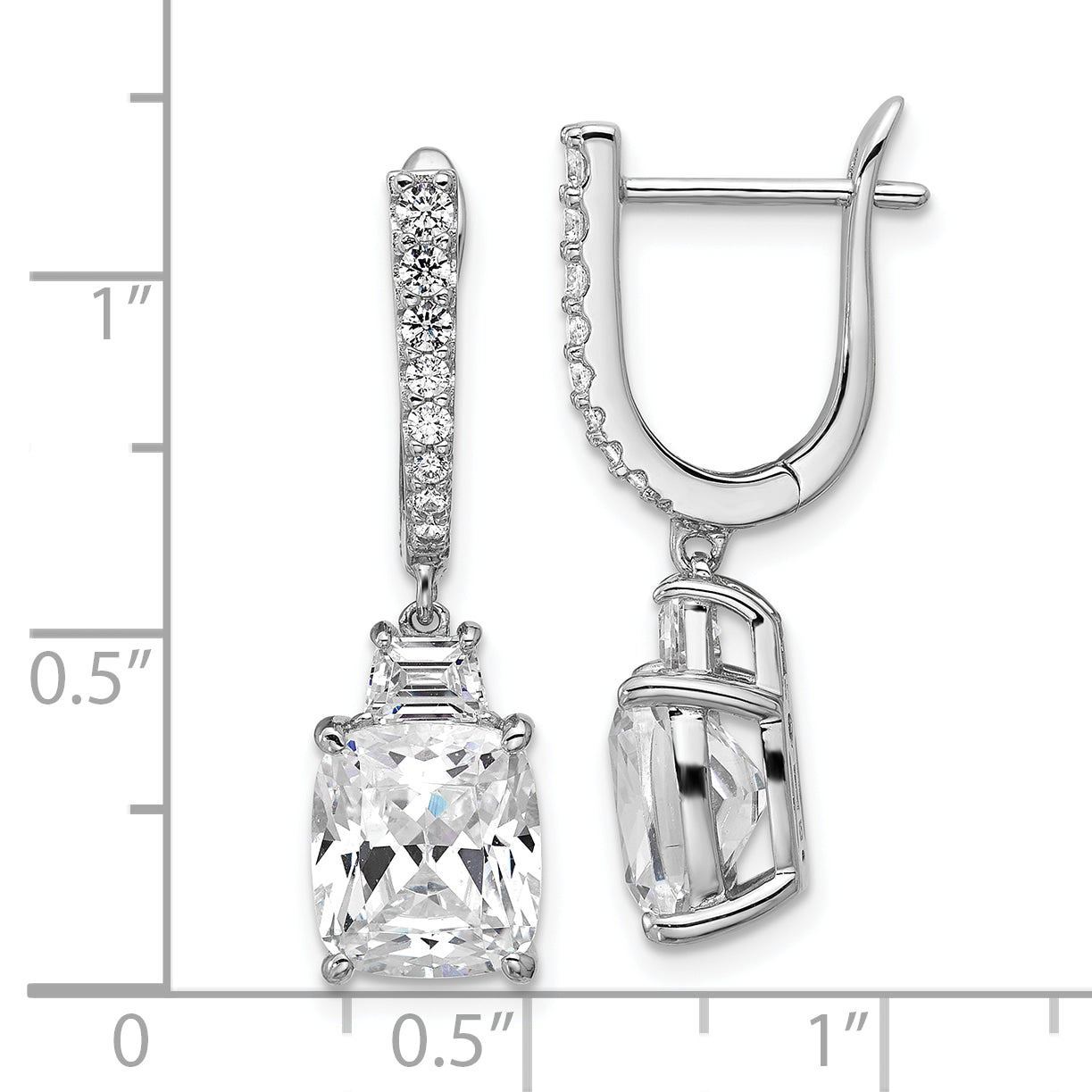 Cheryl M Sterling Silver Rhodium-plated Polished Fancy Cushion-cut CZ Hinged Post Dangle Earrings