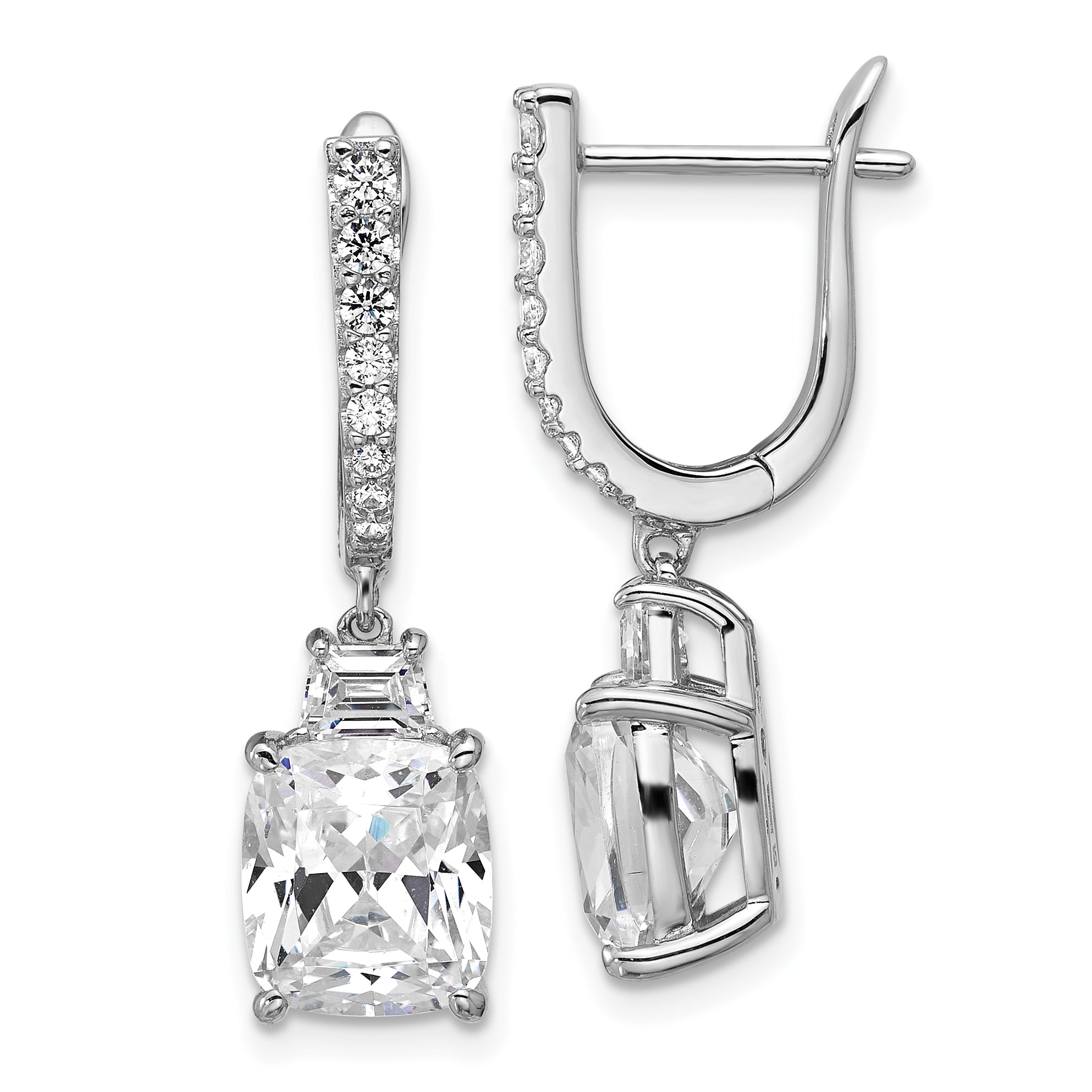 Cheryl M Sterling Silver Rhodium-plated Polished Fancy Cushion-cut CZ Hinged Post Dangle Earrings Main image