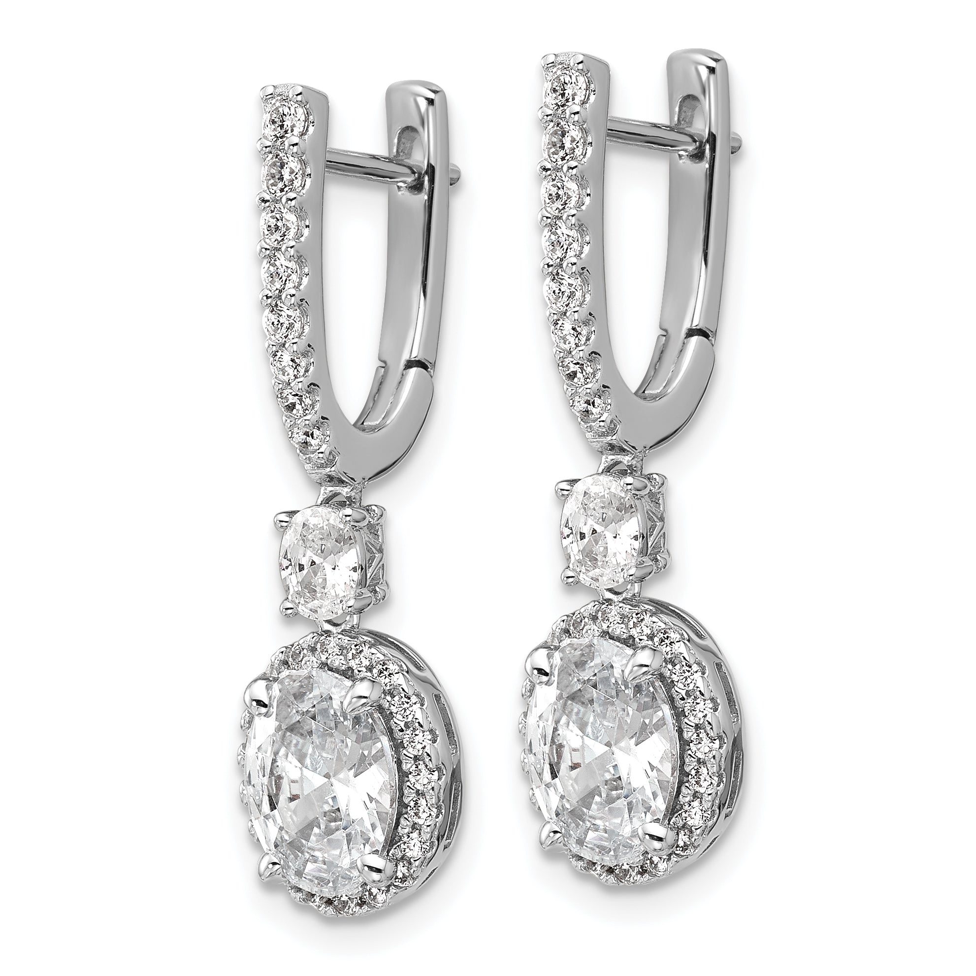 Cheryl M Sterling Silver Rhodium-plated Polished Fancy Oval CZ Halo Hinged Post Dangle Earrings Secondary image