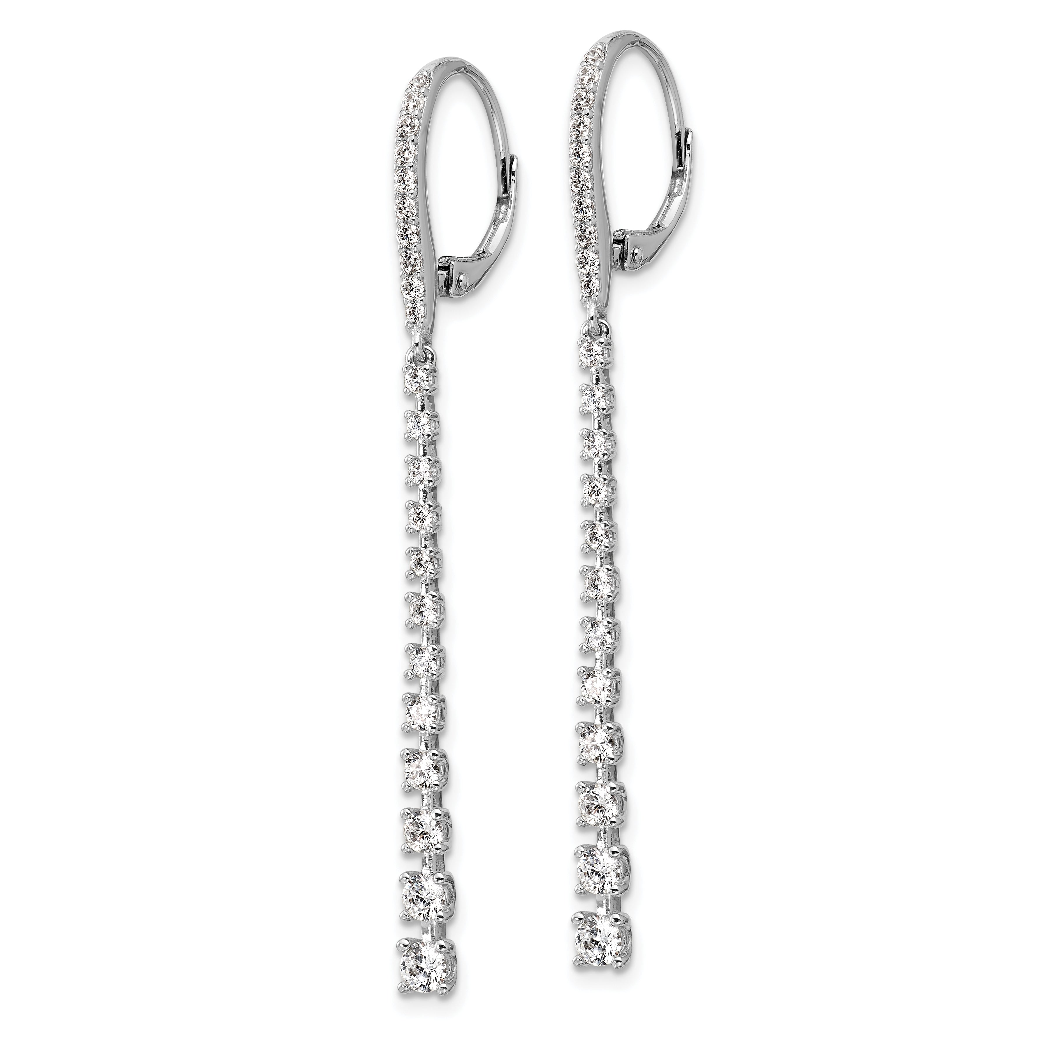 Cheryl M Sterling Silver Rhodium-plated Polished Graduated CZ Leverback Dangle Earrings