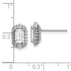 Cheryl M Sterling Silver Rhodium-plated Polished Emerald-cut CZ Halo Post Earrings