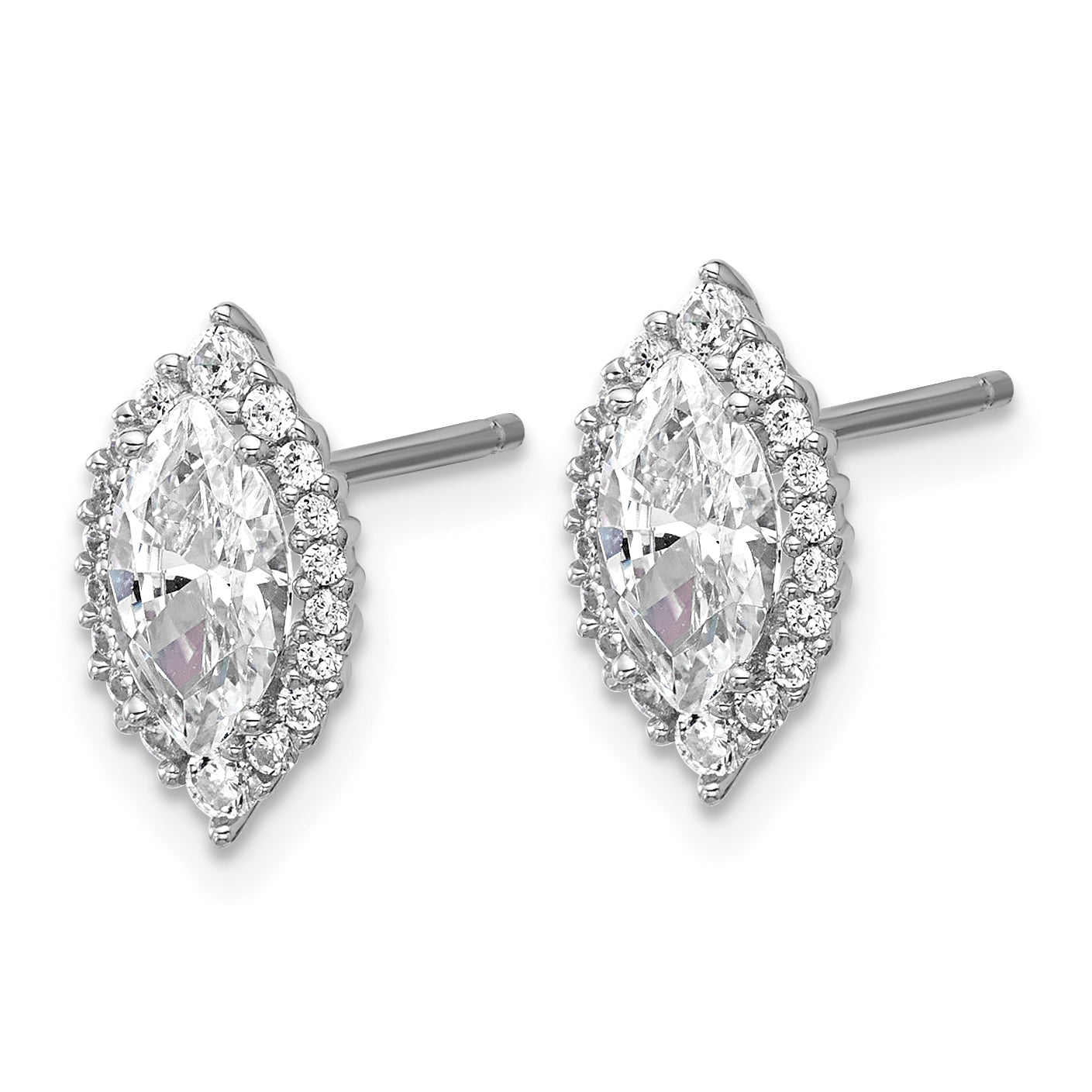 Cheryl M Sterling Silver Rhodium-plated Polished Marquise CZ Halo Post Earrings Secondary image