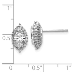 Cheryl M Sterling Silver Rhodium-plated Polished Marquise CZ Halo Post Earrings