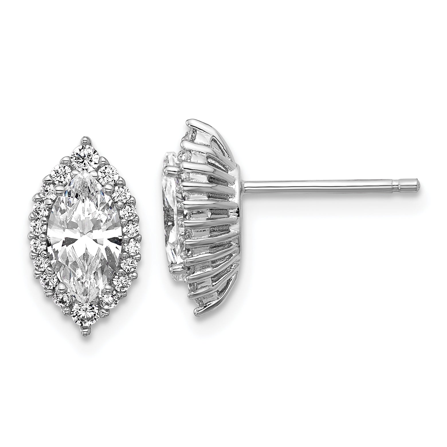 Cheryl M Sterling Silver Rhodium-plated Polished Marquise CZ Halo Post Earrings Main image
