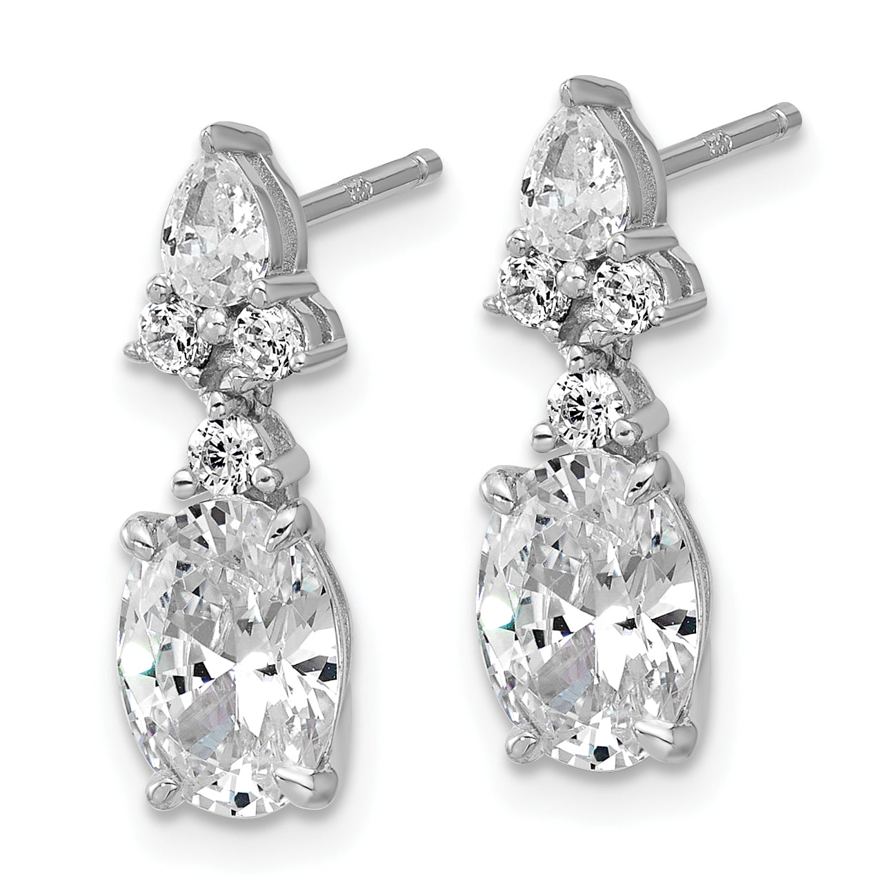Cheryl M Sterling Silver Rhodium-plated Polished Fancy Multi-cut CZ Post Dangle Earrings
