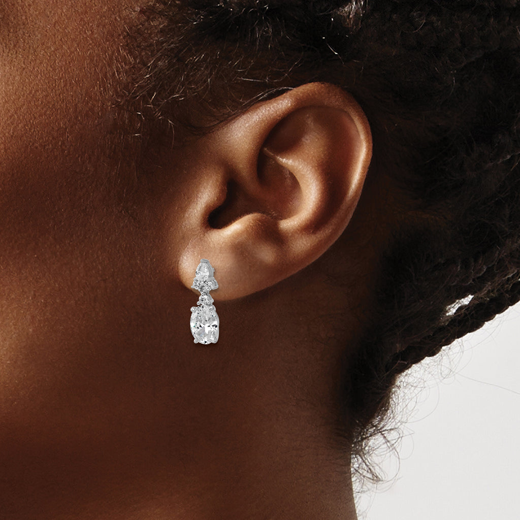 Cheryl M Sterling Silver Rhodium-plated Polished Fancy Multi-cut CZ Post Dangle Earrings