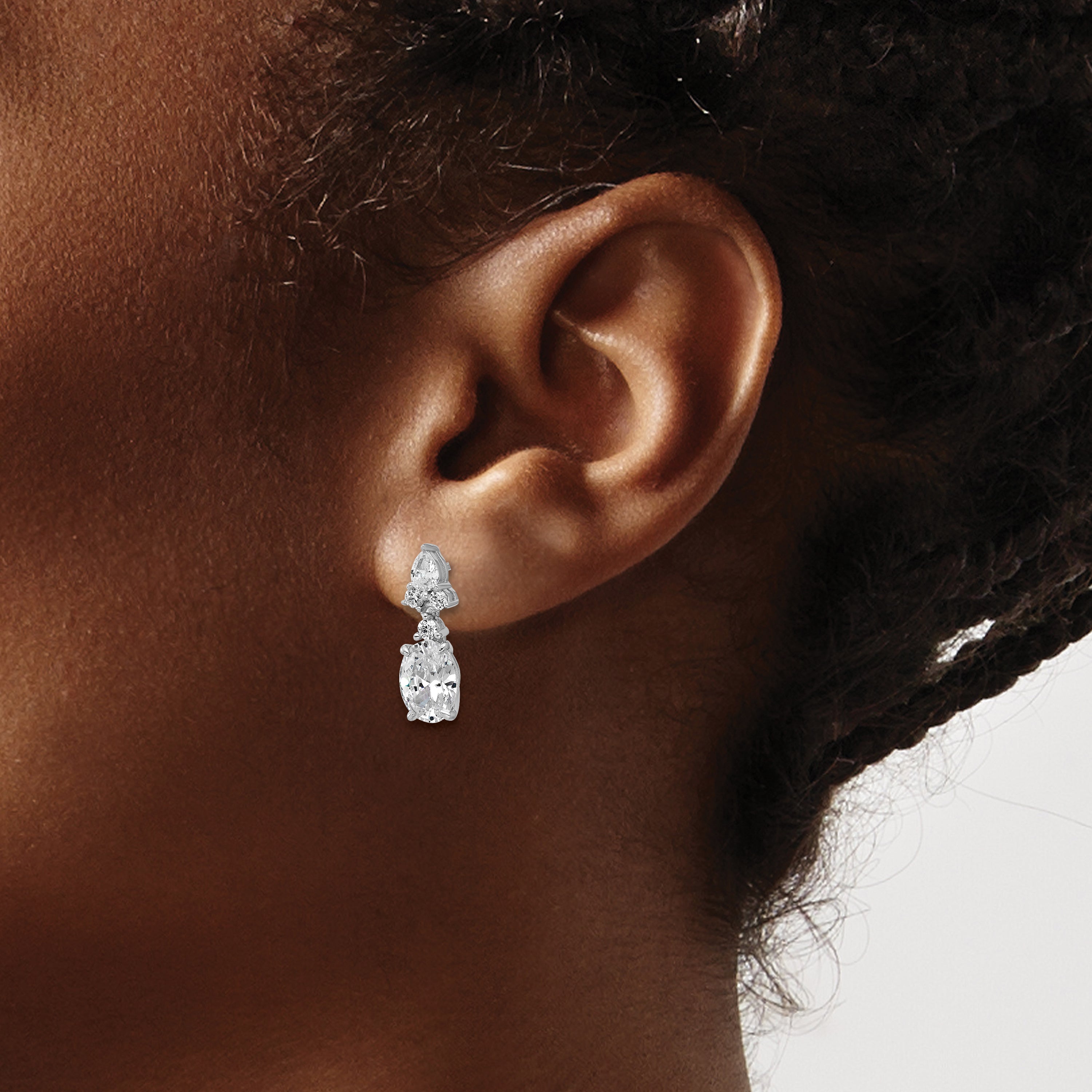 Cheryl M Sterling Silver Rhodium-plated Polished Fancy Multi-cut CZ Post Dangle Earrings