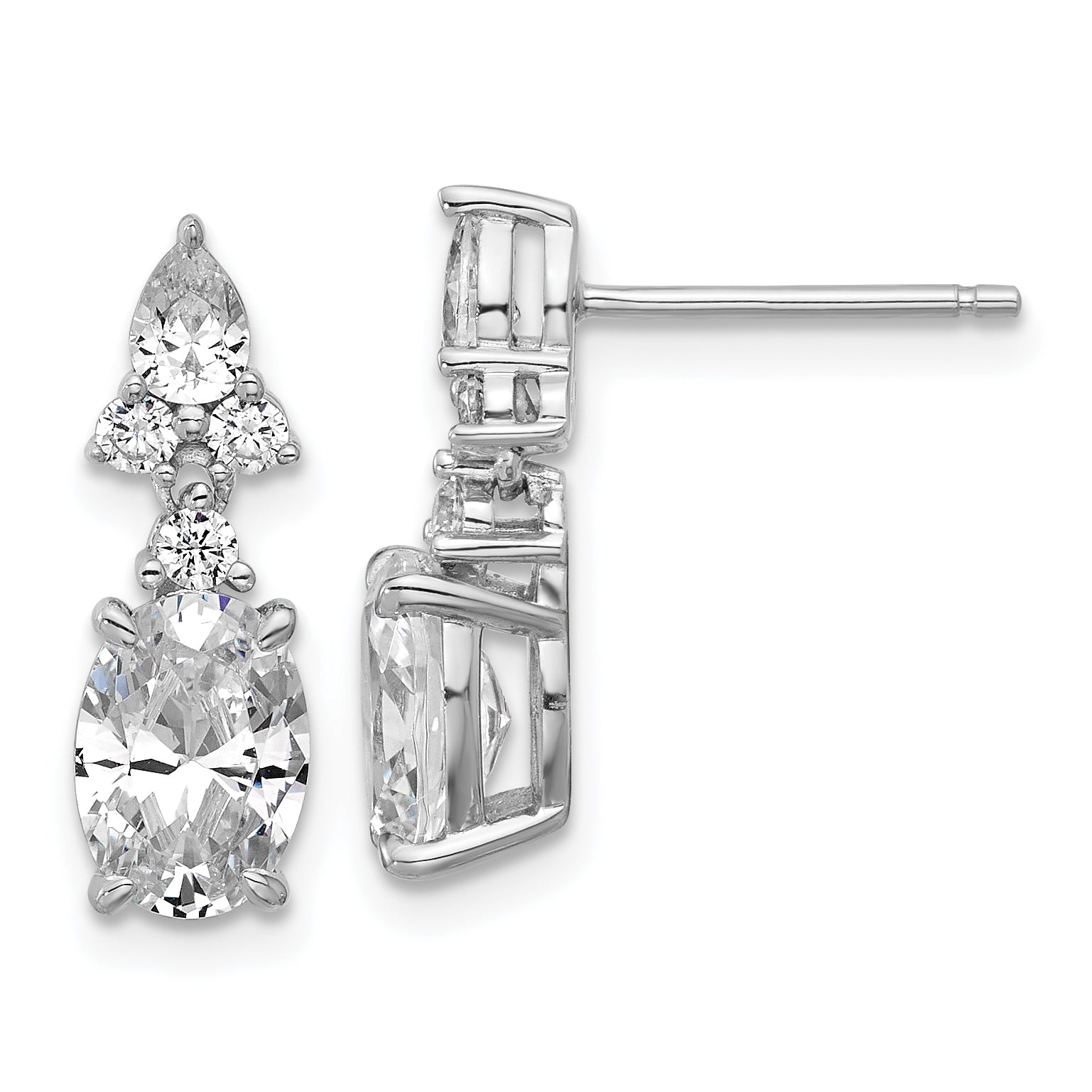 Cheryl M Sterling Silver Rhodium-plated Polished Fancy Multi-cut CZ Post Dangle Earrings Main image
