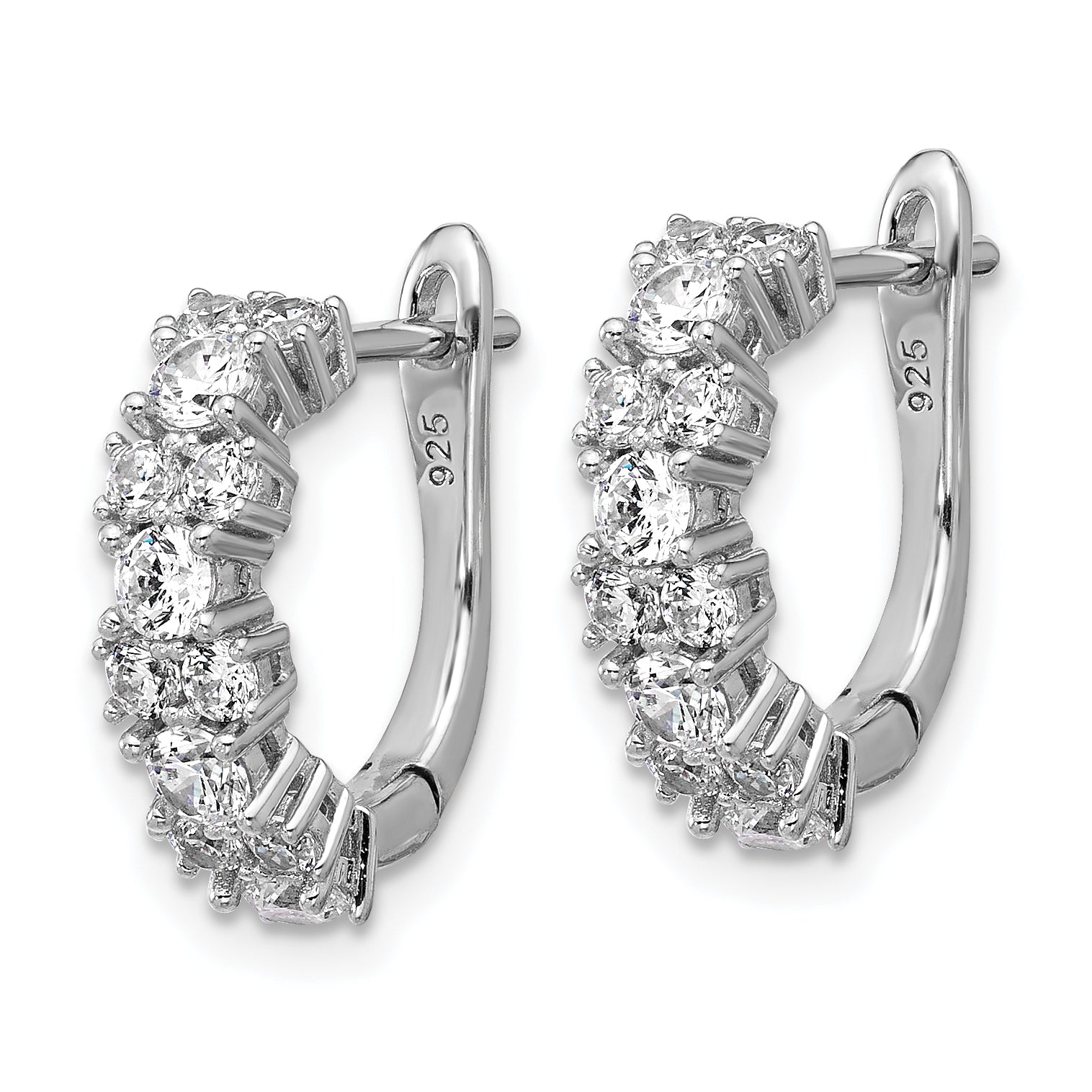 Cheryl M Sterling Silver Rhodium-plated Polished Fancy CZ Hinged Hoop Earrings Secondary image