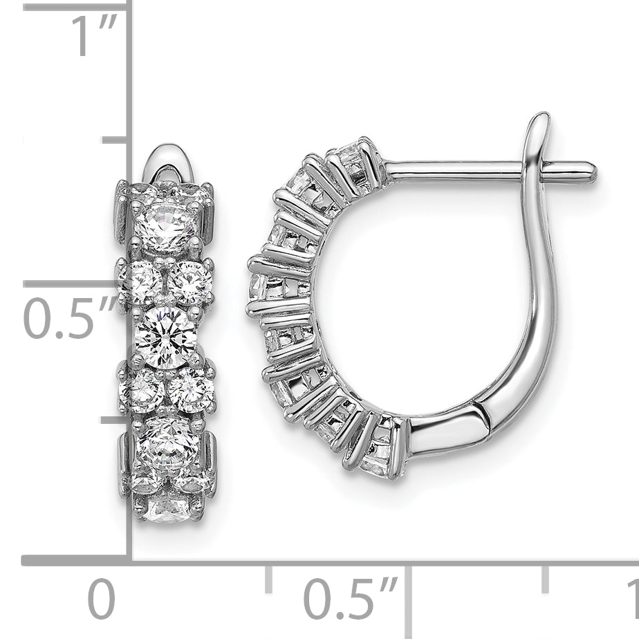 Cheryl M Sterling Silver Rhodium-plated Polished Fancy CZ Hinged Hoop Earrings