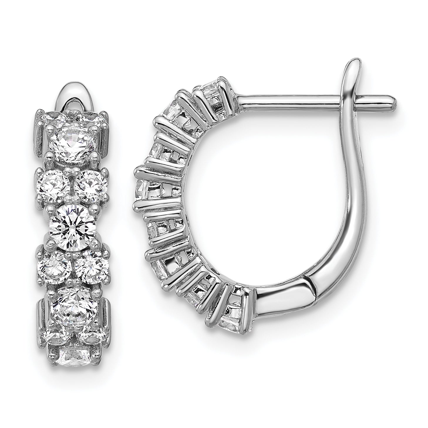 Cheryl M Sterling Silver Rhodium-plated Polished Fancy CZ Hinged Hoop Earrings Main image